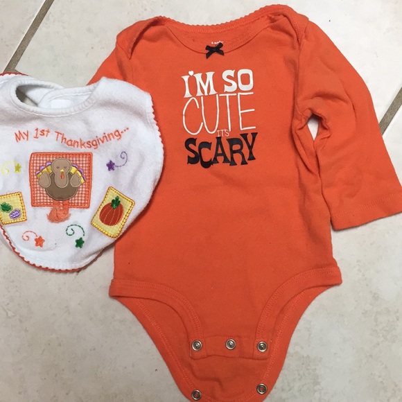 Carter 6 mos Halloween onesie: Thanksgiving bib - Picture 1 of 3